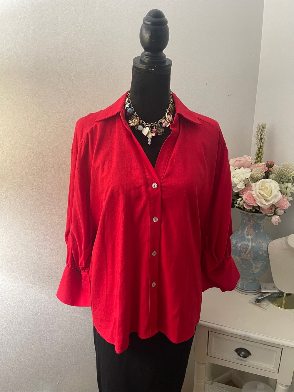 Zara Vibrant Red Button-Down Blouse